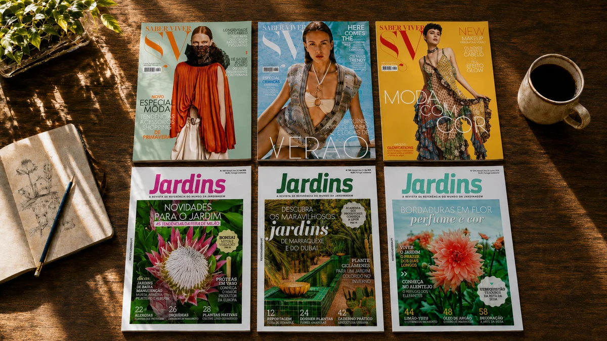 Editorial magazine covers arranged on a desk
